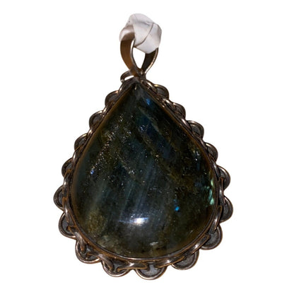 Labradorite Teardrop Pendant With Scalloped Sterling Silver Setting