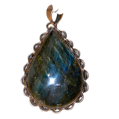 Labradorite Teardrop Pendant With Scalloped Sterling Silver Setting