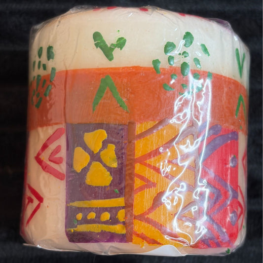Nobunto Hand-Made Fair-Trade Candle Vibrant Colors Unique African Design 3" Pillar Indabuko Home Decor South Africa Orange Red Green Purple