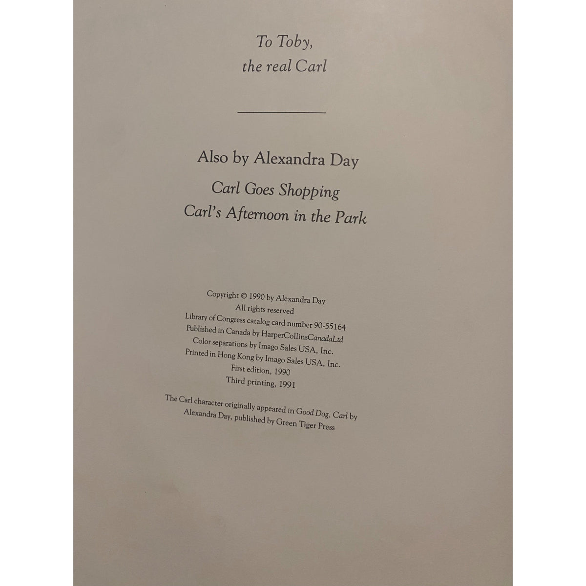 Carls Christmas By Alexandra Day Hardcover Book 1990 Third Printing