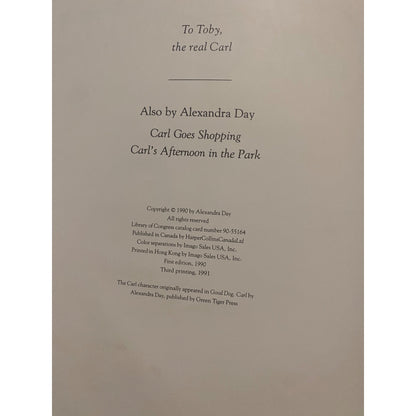 Carls Christmas By Alexandra Day Hardcover Book 1990 Third Printing