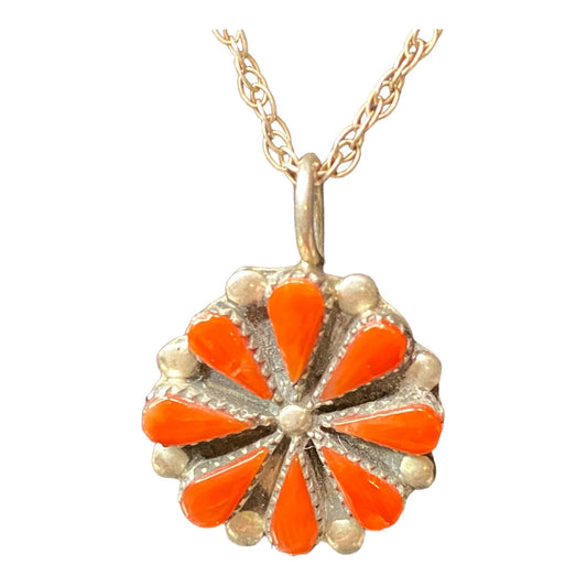 Arvina Pinto Sandoval Zuni Necklace Coral 1970s Needle Point Native American Jewelry Sterling Silver Tested