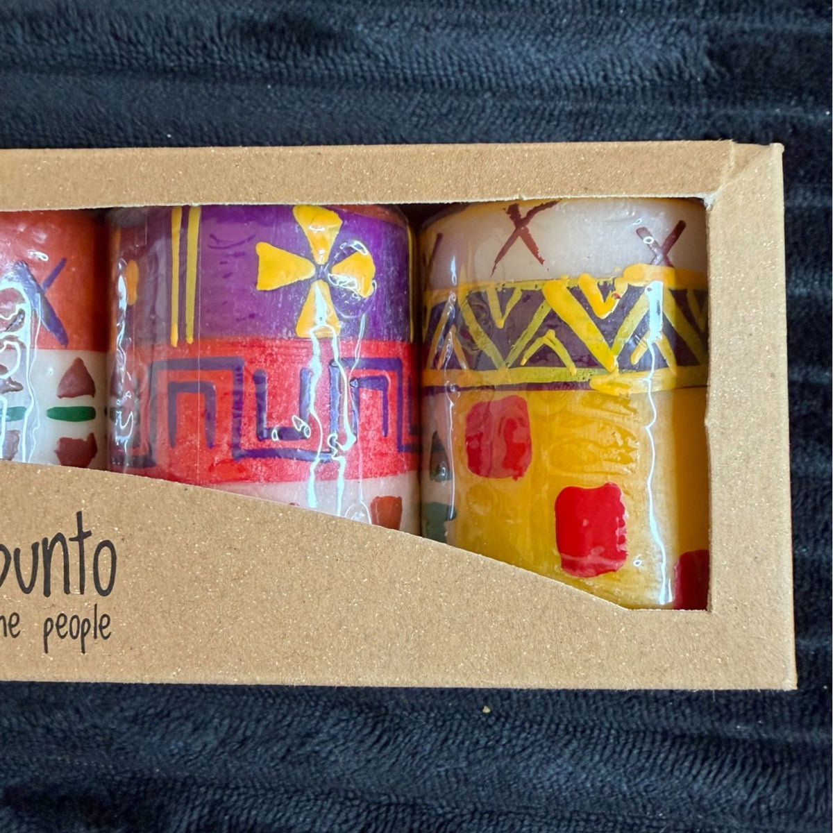 Handmade Nobunto Fair Trade Indabuko 2.5"Votive Candle Set 3 Pc South Africa Unique Hand-Painted Designs Red Yellow Purple Blue Orange Green
