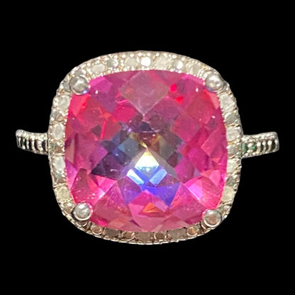 Ring Pink Spinel Diamonds Size 7.5 17 Stones 3.568 Carats Women Sterling Silver 925
