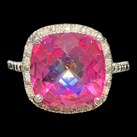 Ring Pink Spinel Diamonds Size 7.5 17 Stones 3.568 Carats Women Sterling Silver 925