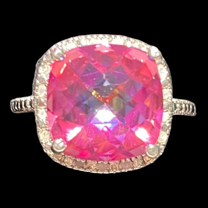 Ring Pink Spinel Diamonds Size 7.5 17 Stones 3.568 Carats Women Sterling Silver 925