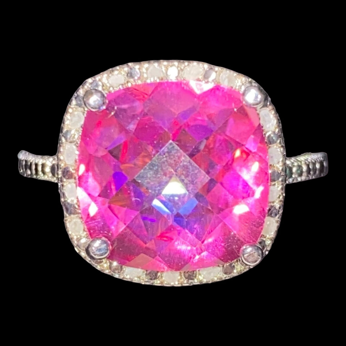 Ring Pink Spinel Diamonds Size 7.5 17 Stones 3.568 Carats Women Sterling Silver 925