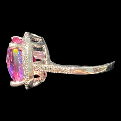 Ring Pink Spinel Diamonds Size 7.5 17 Stones 3.568 Carats Women Sterling Silver 925