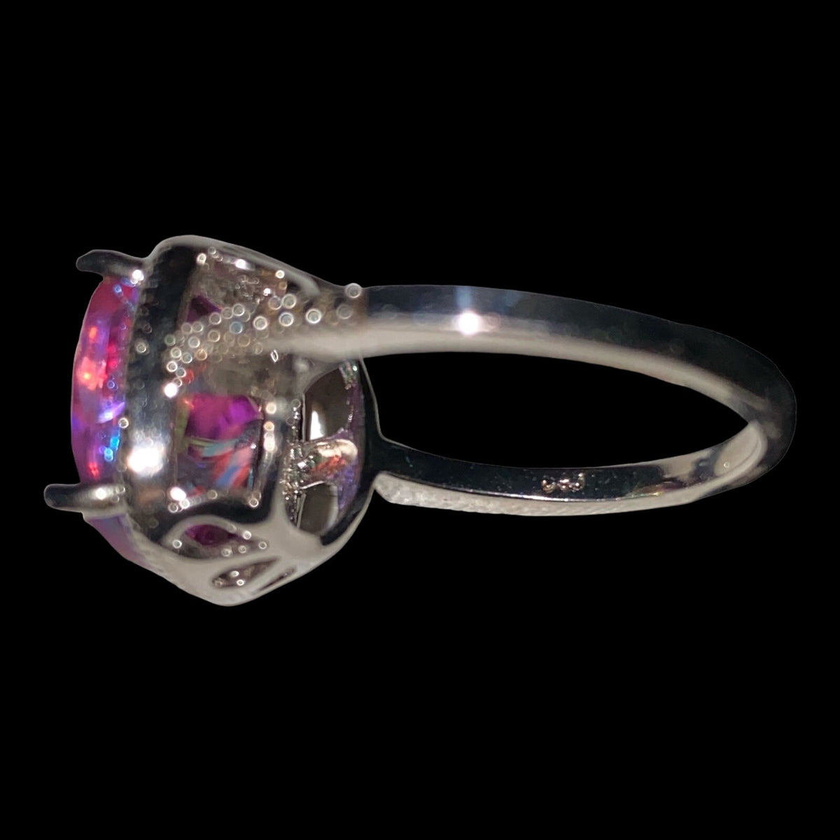 Ring Pink Spinel Diamonds Size 7.5 17 Stones 3.568 Carats Women Sterling Silver 925