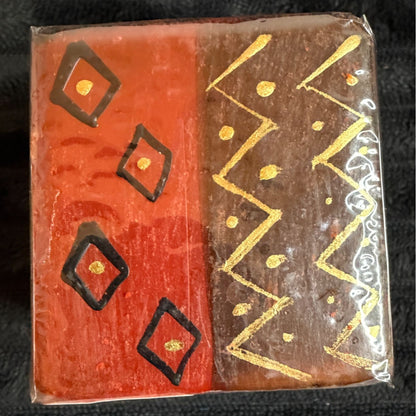 Hand-Painted Fair-Trade Nobunto 2.25" Square Candle Bongazi Orange & Brown