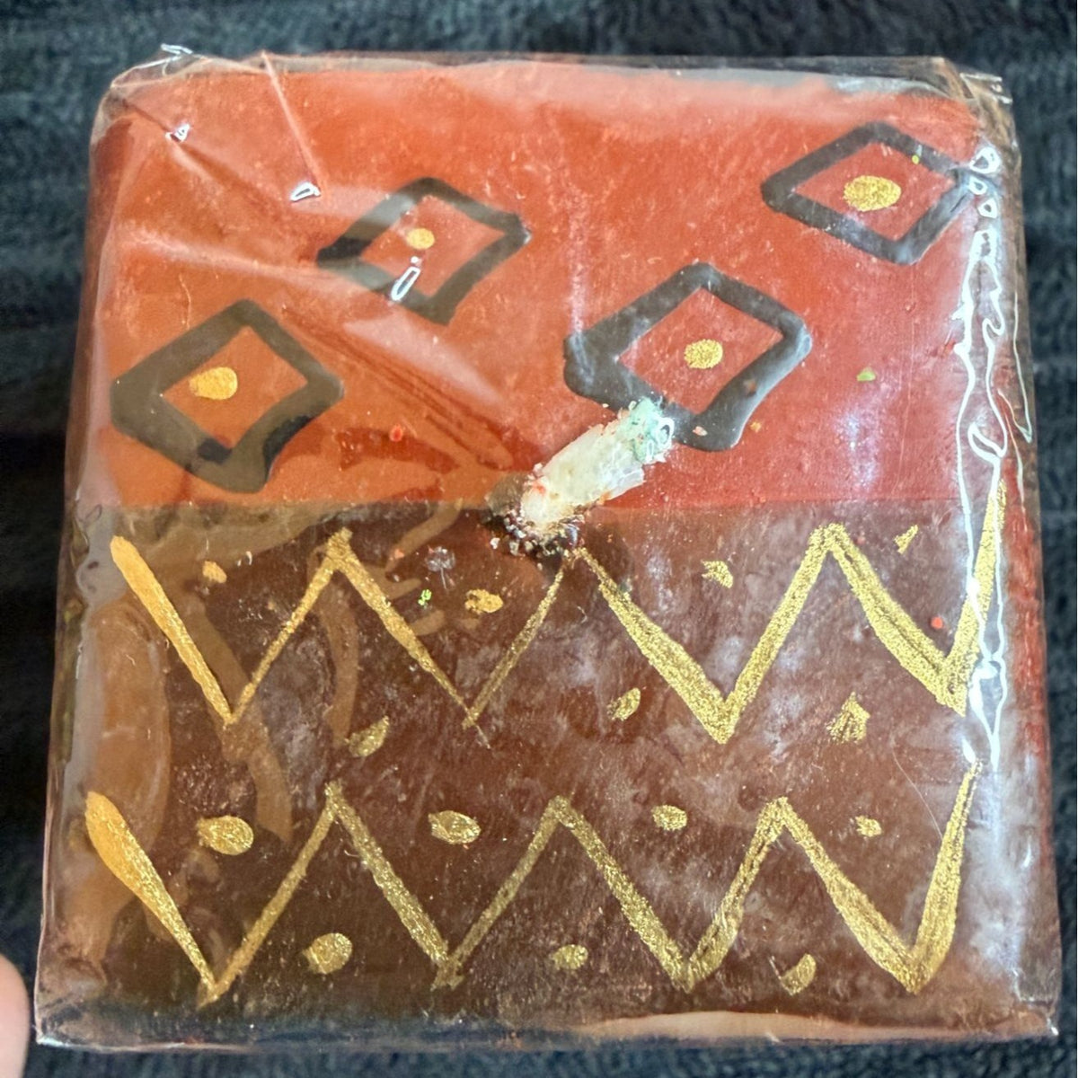 Hand-Painted Fair-Trade Nobunto 2.25" Square Candle Bongazi Orange & Brown