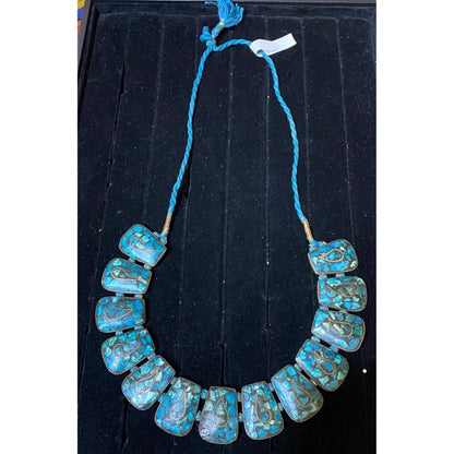 Vintage Turquoise Mosaic Statement Necklace With Teardrop Design