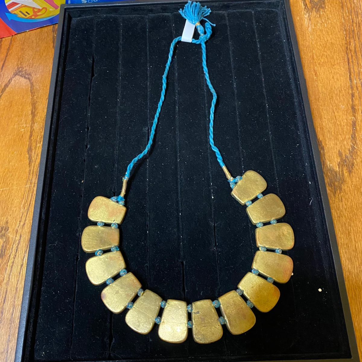 Vintage Turquoise Mosaic Statement Necklace With Teardrop Design