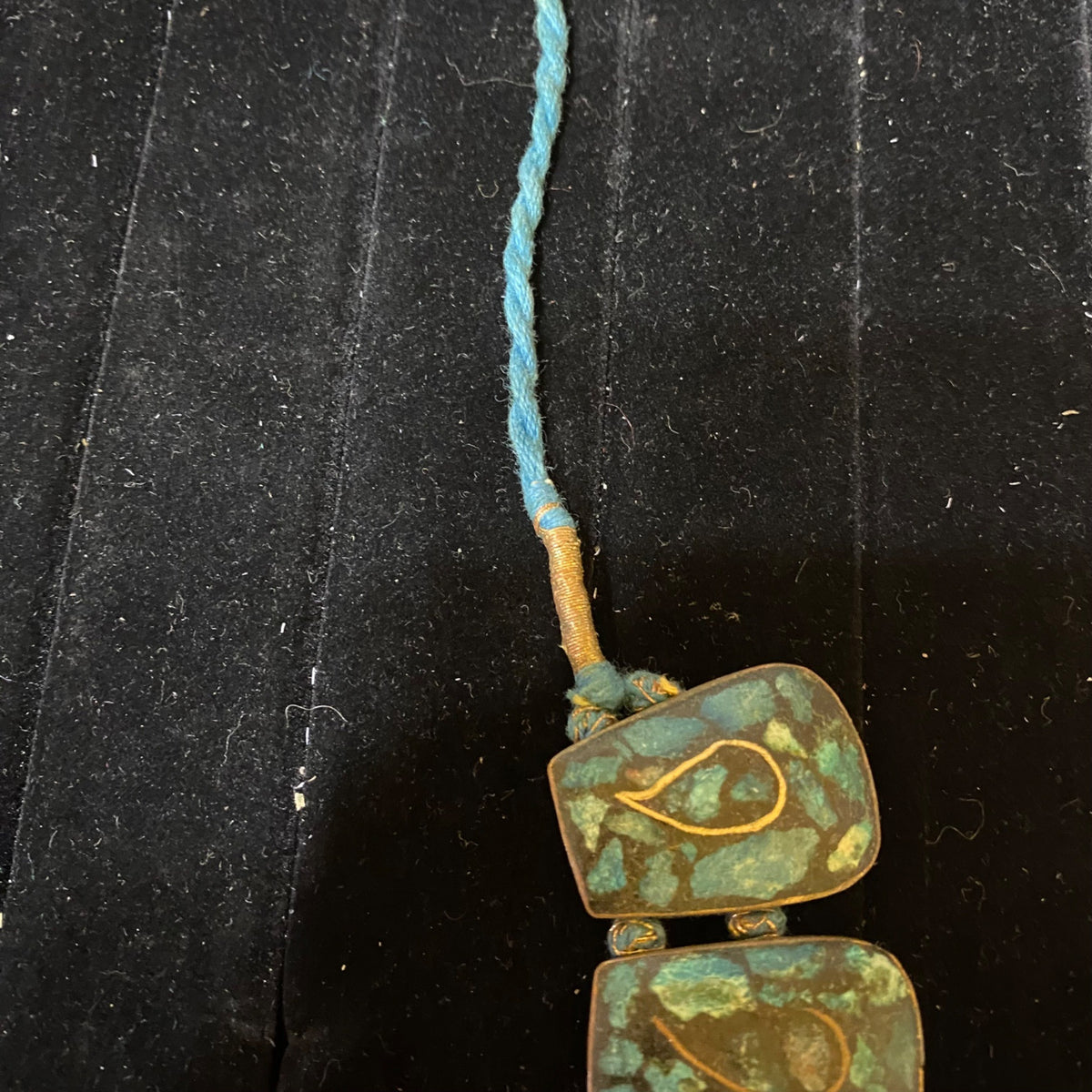 Vintage Turquoise Mosaic Statement Necklace With Teardrop Design