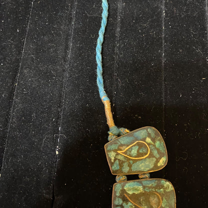 Vintage Turquoise Mosaic Statement Necklace With Teardrop Design