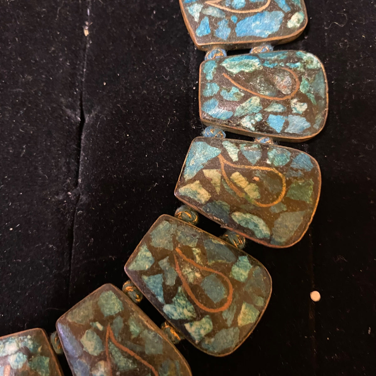 Vintage Turquoise Mosaic Statement Necklace With Teardrop Design
