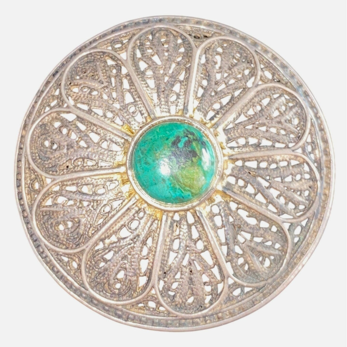 Filigree Pedestal Trinket Box Sterling Silver Turquoise Bead Lid Vintage