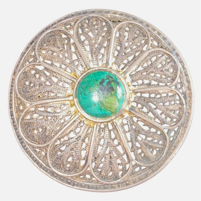 Filigree Pedestal Trinket Box Sterling Silver Turquoise Bead Lid Vintage