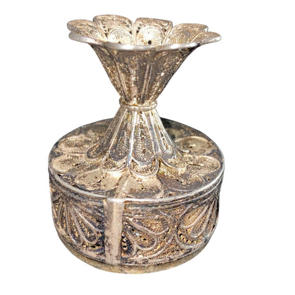 Filigree Pedestal Trinket Box Sterling Silver Turquoise Bead Lid Vintage