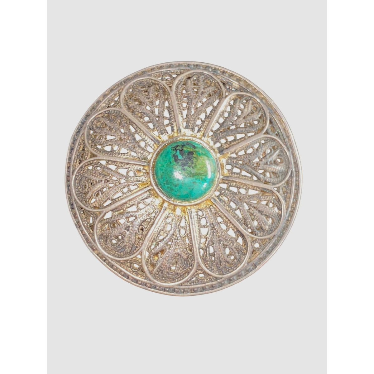 Filigree Pedestal Trinket Box Sterling Silver Turquoise Bead Lid Vintage