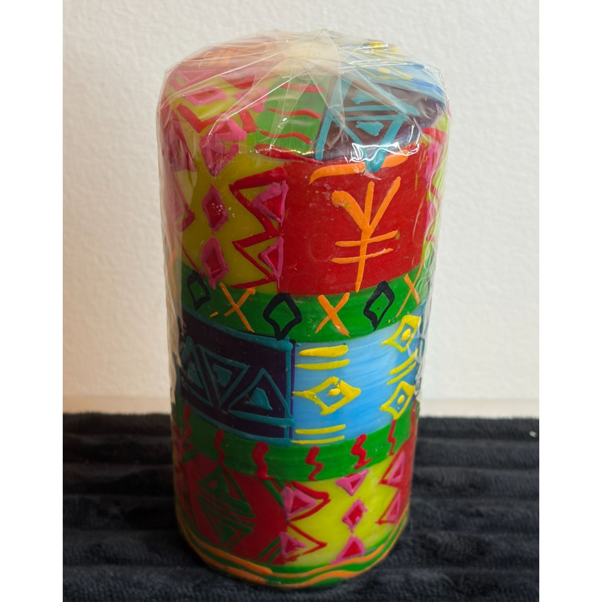 Handmade Nobunto Shahida Fair-Trade South African Candle With Colorful Ethnic Design-Unique Gift 6 Inches