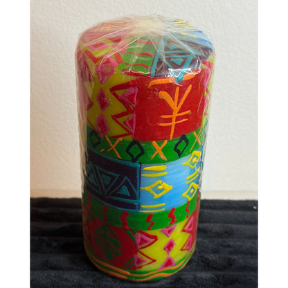 Handmade Nobunto Shahida Fair-Trade South African Candle With Colorful Ethnic Design-Unique Gift 6 Inches