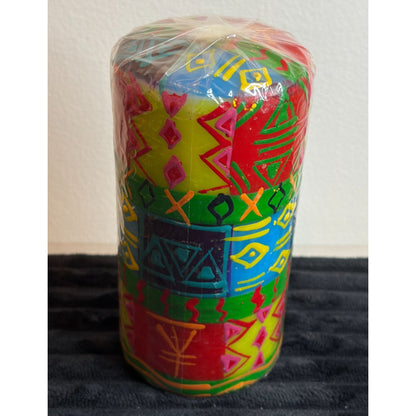 Handmade Nobunto Shahida Fair-Trade South African Candle With Colorful Ethnic Design-Unique Gift 6 Inches