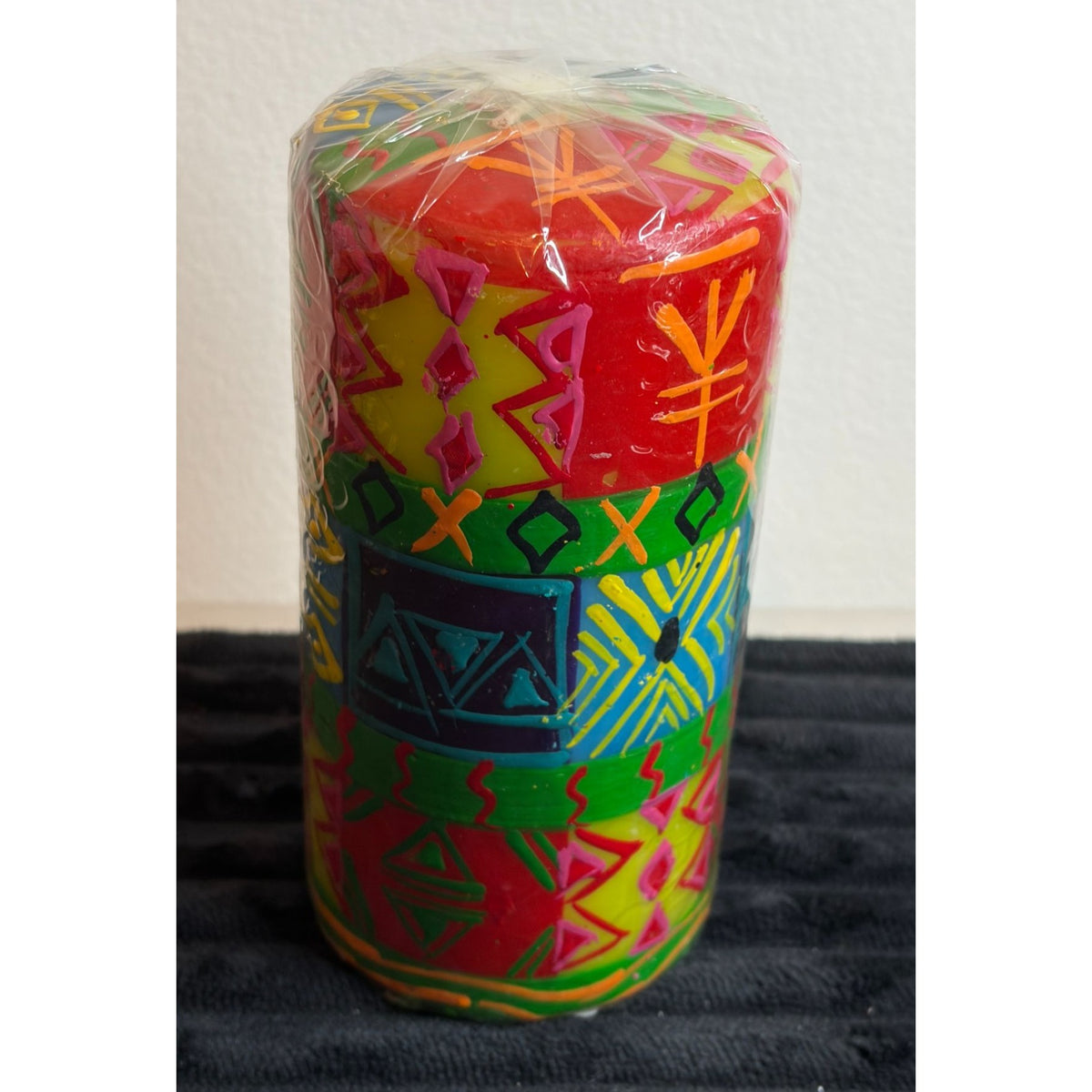 Handmade Nobunto Shahida Fair-Trade South African Candle With Colorful Ethnic Design-Unique Gift 6 Inches