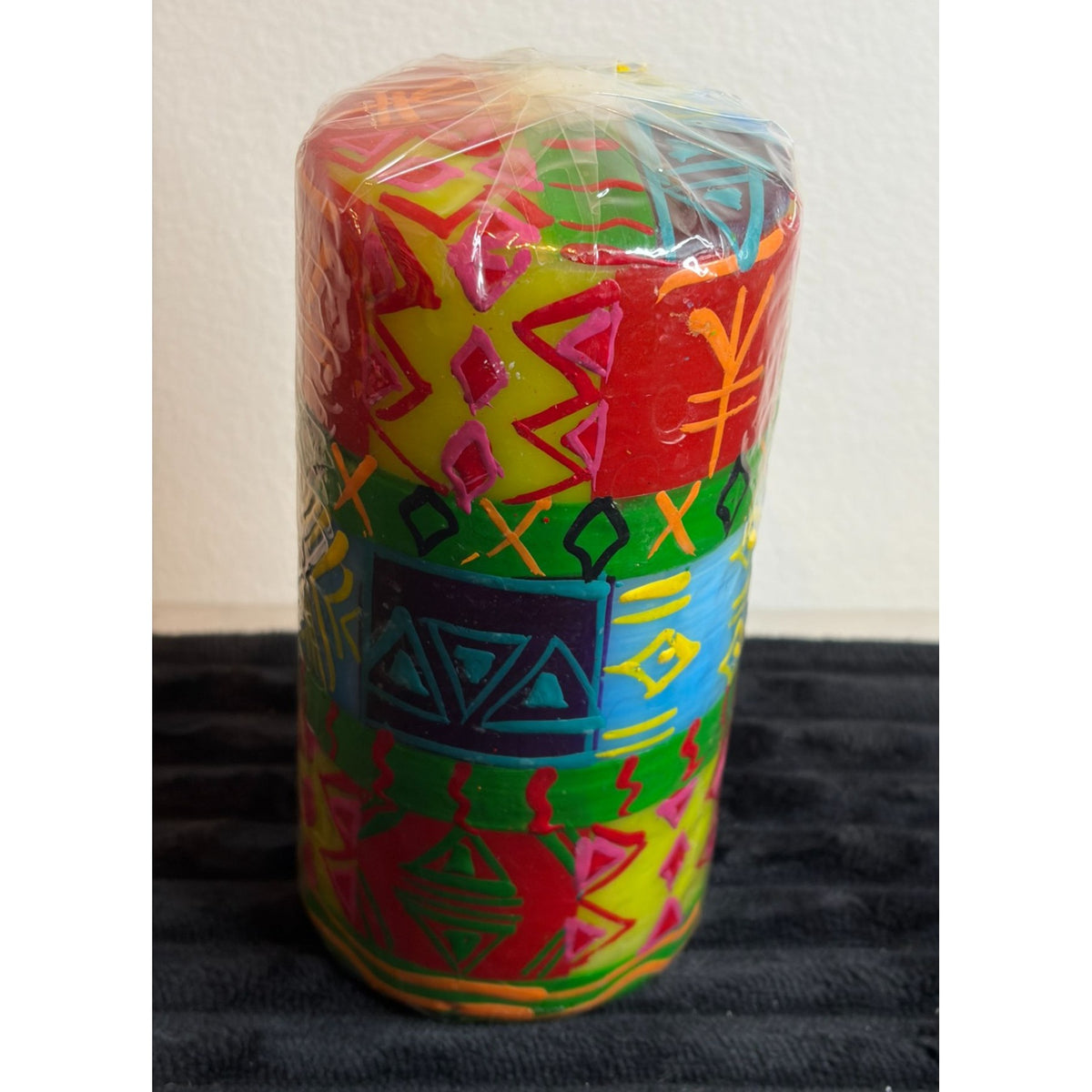 Handmade Nobunto Shahida Fair-Trade South African Candle With Colorful Ethnic Design-Unique Gift 6 Inches