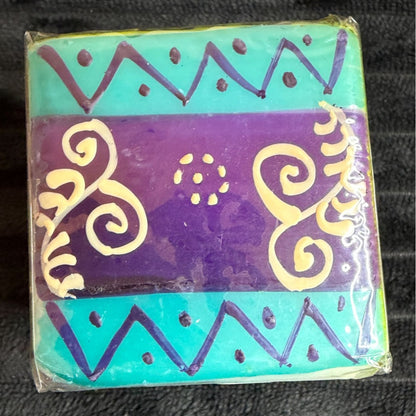 Handmade Fair Trade Matuko Square Candle By Nobunto 2.25" South Africa  Multicolor Unique Wax Art Gift Features Intricate Tribal Patterns