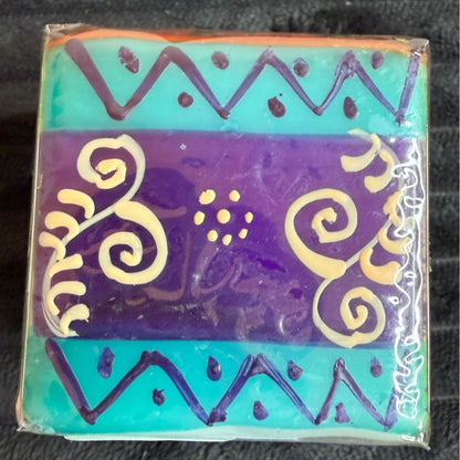 Handmade Fair Trade Matuko Square Candle By Nobunto 2.25" South Africa  Multicolor Unique Wax Art Gift Features Intricate Tribal Patterns