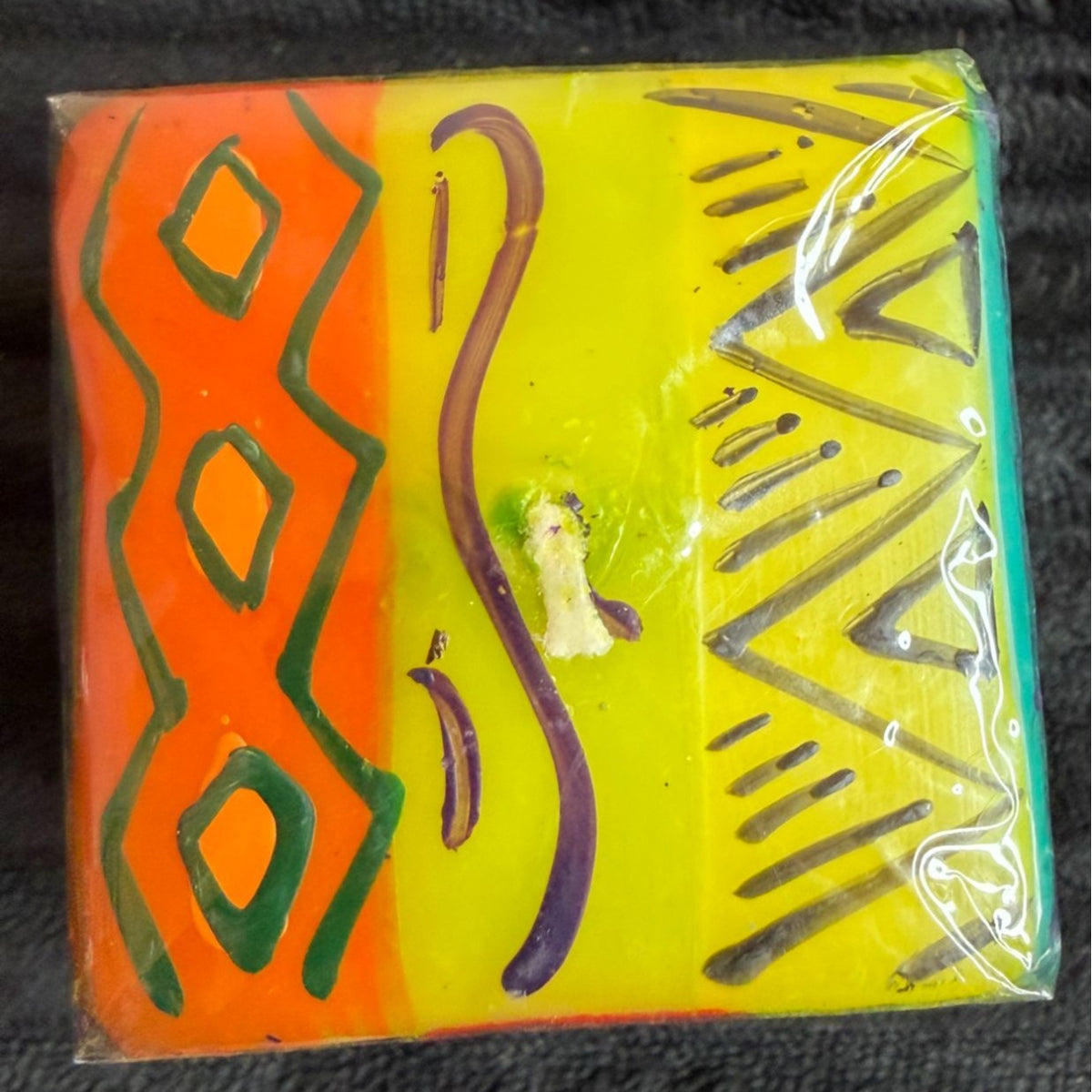 Handmade Fair Trade Matuko Square Candle By Nobunto 2.25" South Africa  Multicolor Unique Wax Art Gift Features Intricate Tribal Patterns