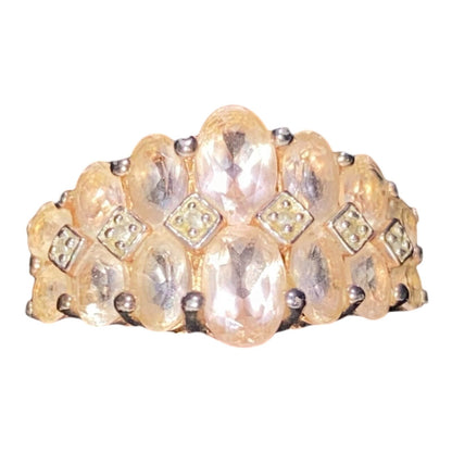 Ring 20 Gemstones Size 7 7.025 Carats Pale Pink Tourmaline .373 Carats Diamonds Women Sterling Silver 925 Gold Over Silver Vermeil