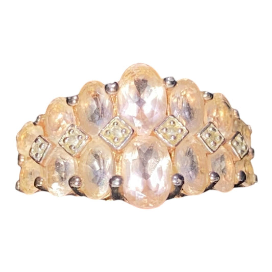 Ring 20 Gemstones Size 7 7.025 Carats Pale Pink Tourmaline .373 Carats Diamonds Women Sterling Silver 925 Gold Over Silver Vermeil