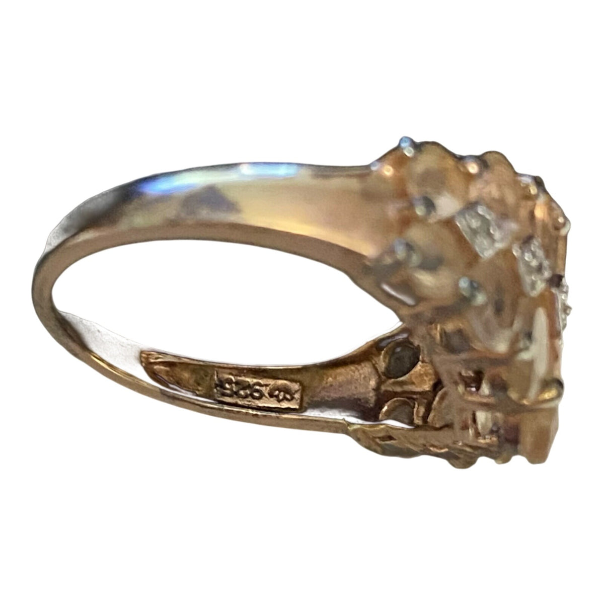 Ring 20 Gemstones Size 7 7.025 Carats Pale Pink Tourmaline .373 Carats Diamonds Women Sterling Silver 925 Gold Over Silver Vermeil