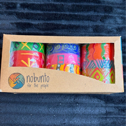Nobunto Hand-Made Fair-Trade South African Shahida 2.5" Votive Candle 3-Pack Vibrant Colors & Patterns Unique Gift Decor Eco-Friendly