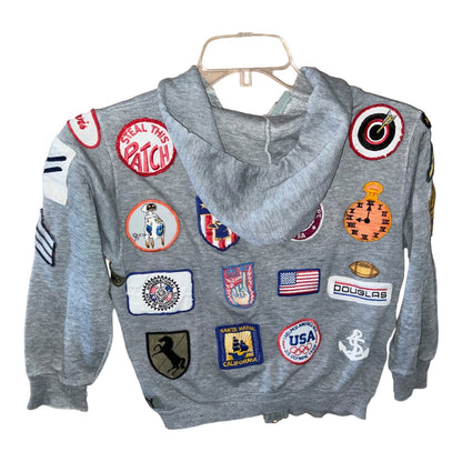 Vintage Gray Hoodie With Sewn-On Collectible Patches