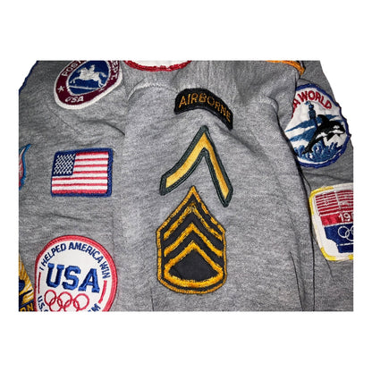Vintage Gray Hoodie With Sewn-On Collectible Patches