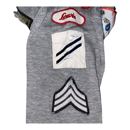 Vintage Gray Hoodie With Sewn-On Collectible Patches