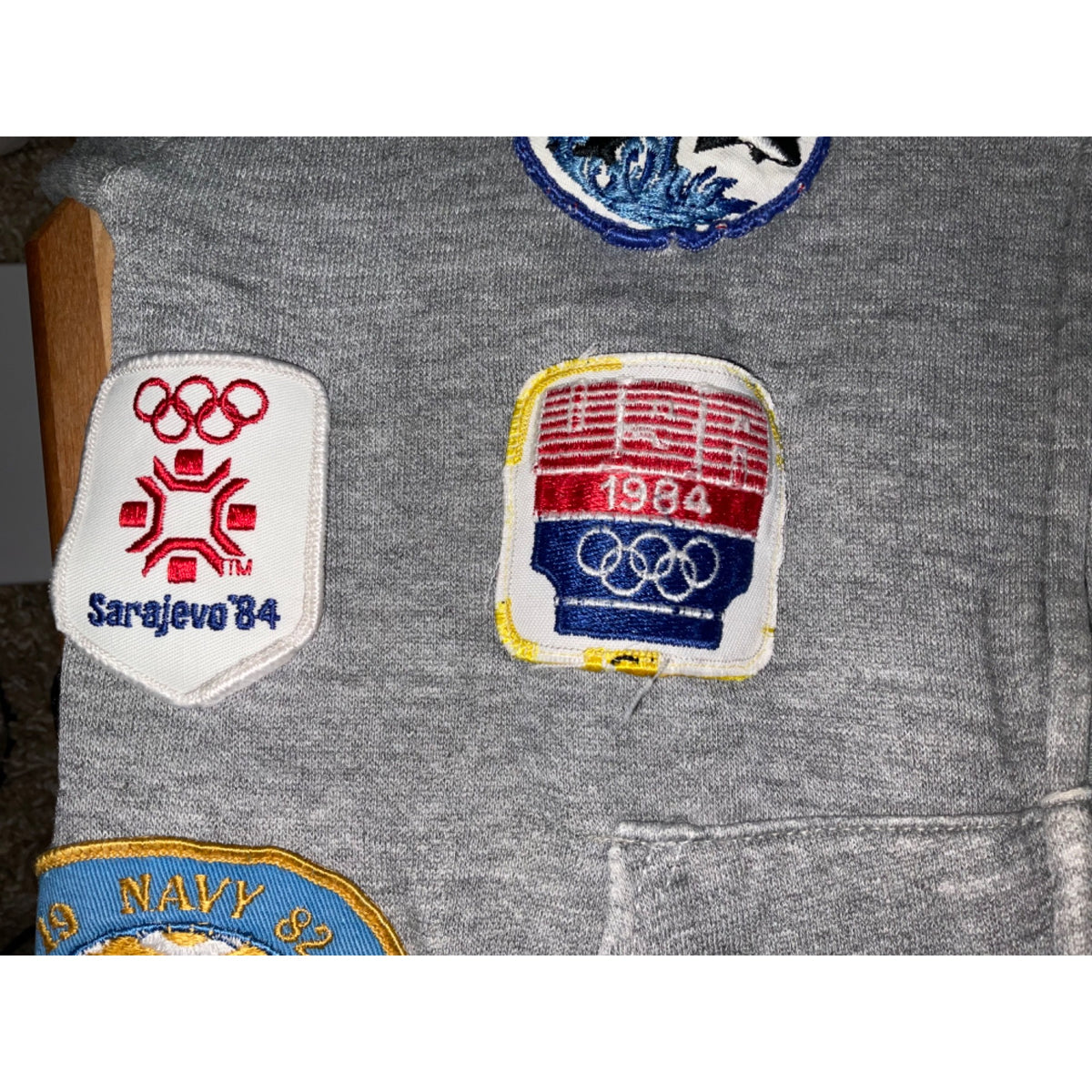 Vintage Gray Hoodie With Sewn-On Collectible Patches