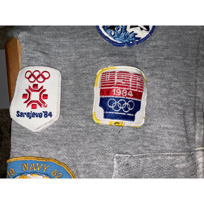 Vintage Gray Hoodie With Sewn-On Collectible Patches