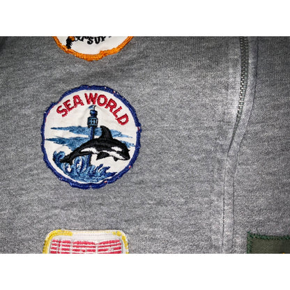 Vintage Gray Hoodie With Sewn-On Collectible Patches