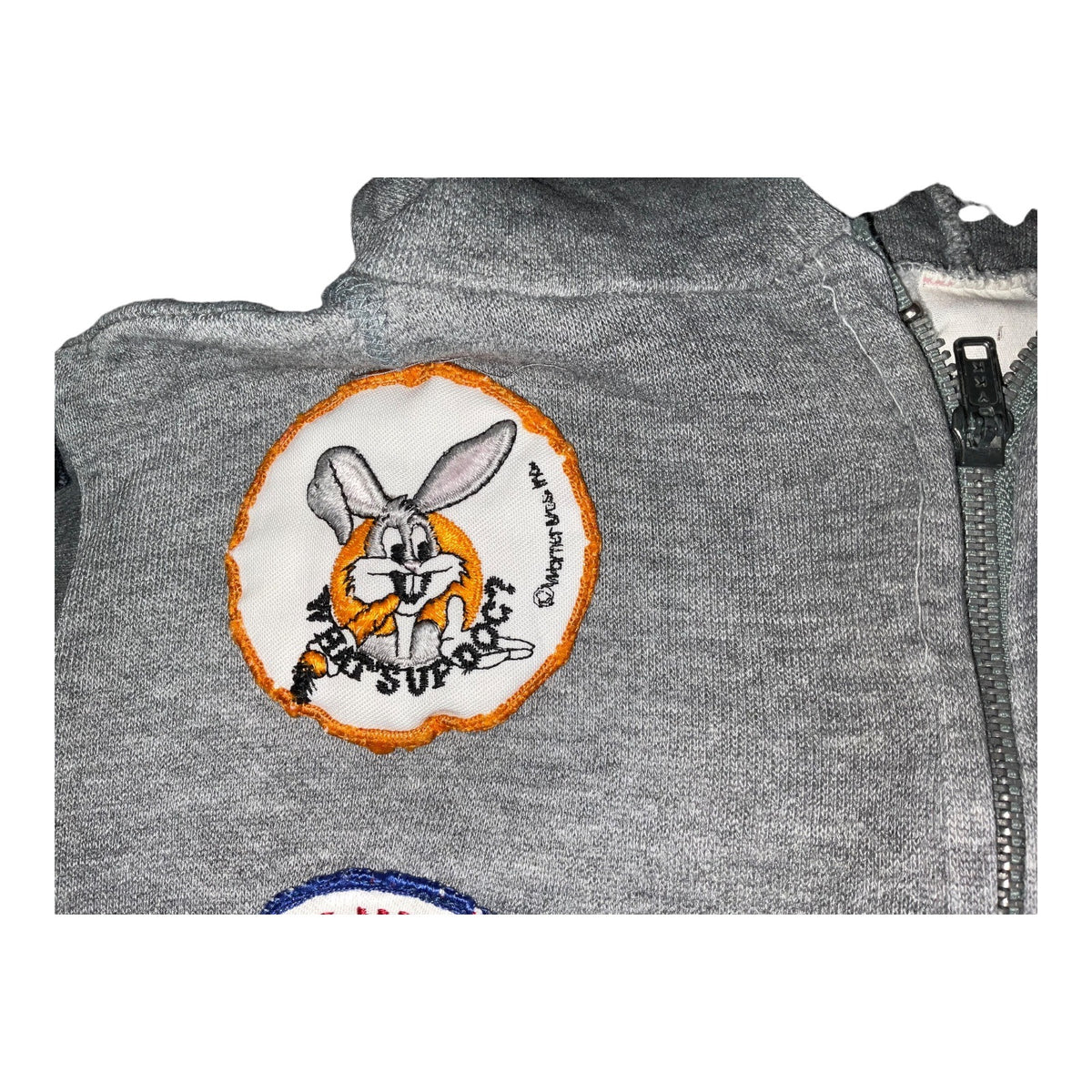 Vintage Gray Hoodie With Sewn-On Collectible Patches