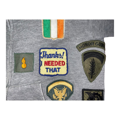 Vintage Gray Hoodie With Sewn-On Collectible Patches