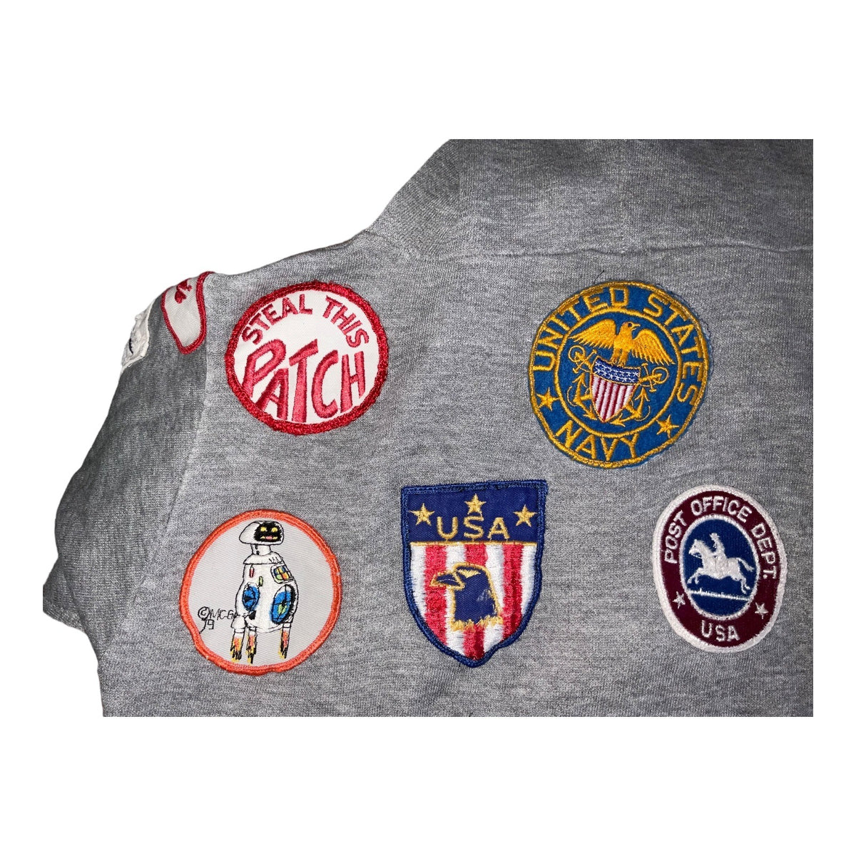 Vintage Gray Hoodie With Sewn-On Collectible Patches