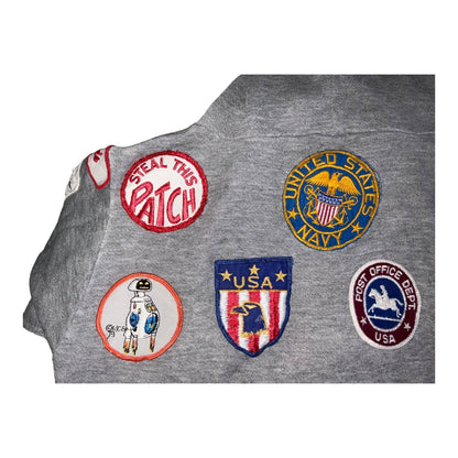 Vintage Gray Hoodie With Sewn-On Collectible Patches