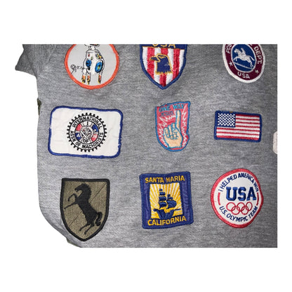 Vintage Gray Hoodie With Sewn-On Collectible Patches