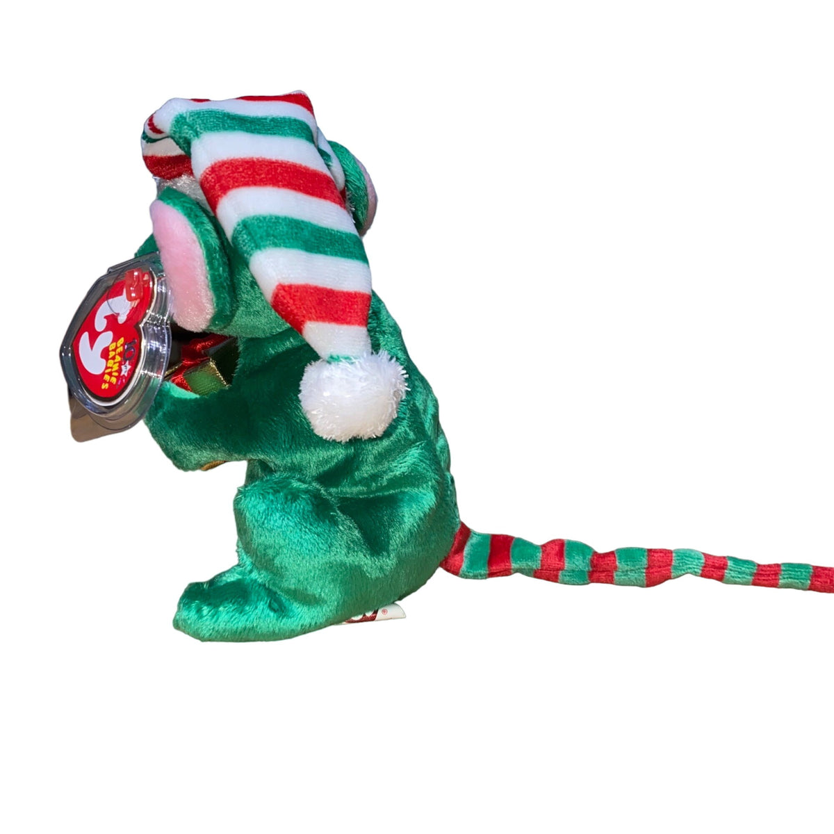 Ty Beanie Babies Tidings Mouse Plush Holiday Christmas Collectible Vintage-Style With Gift & Striped Hat