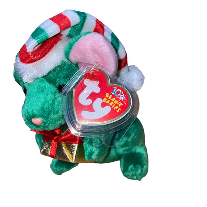 Ty Beanie Babies Tidings Mouse Plush Holiday Christmas Collectible Vintage-Style With Gift & Striped Hat