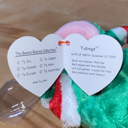 Ty Beanie Babies Tidings Mouse Plush Holiday Christmas Collectible Vintage-Style With Gift & Striped Hat